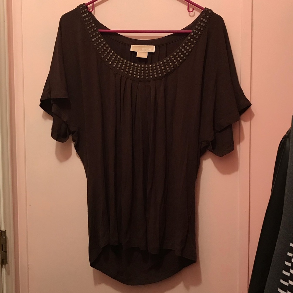 Micheal Kors Brown Flowing Beaded Brown Blouse